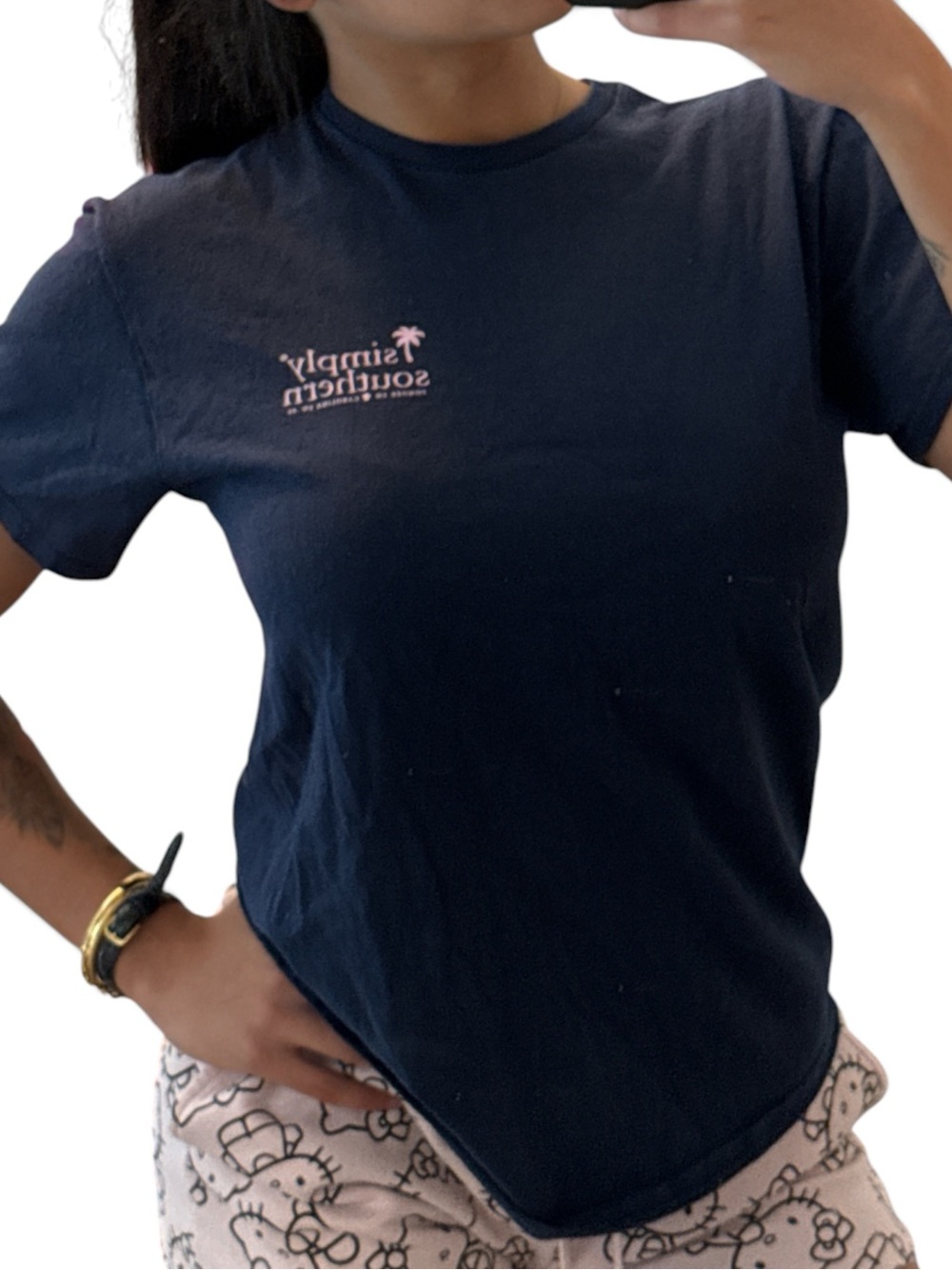 Simply Southern Navy Tee with Pink Logo